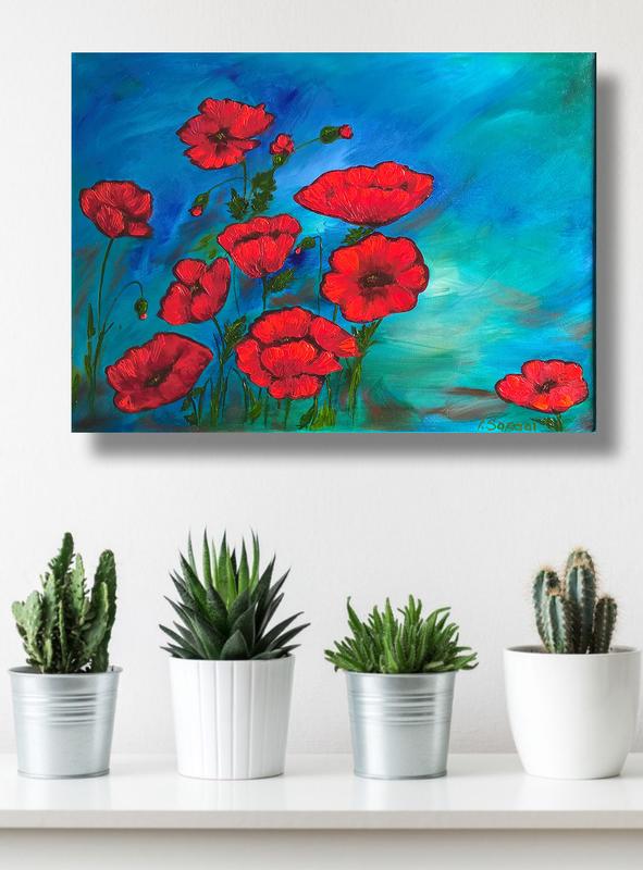 Poppy Field Painting. Red poppies canvas wall art