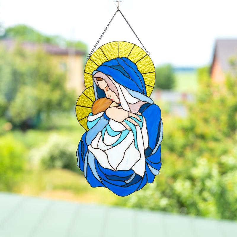 Virgin Mary stained glass window hangings