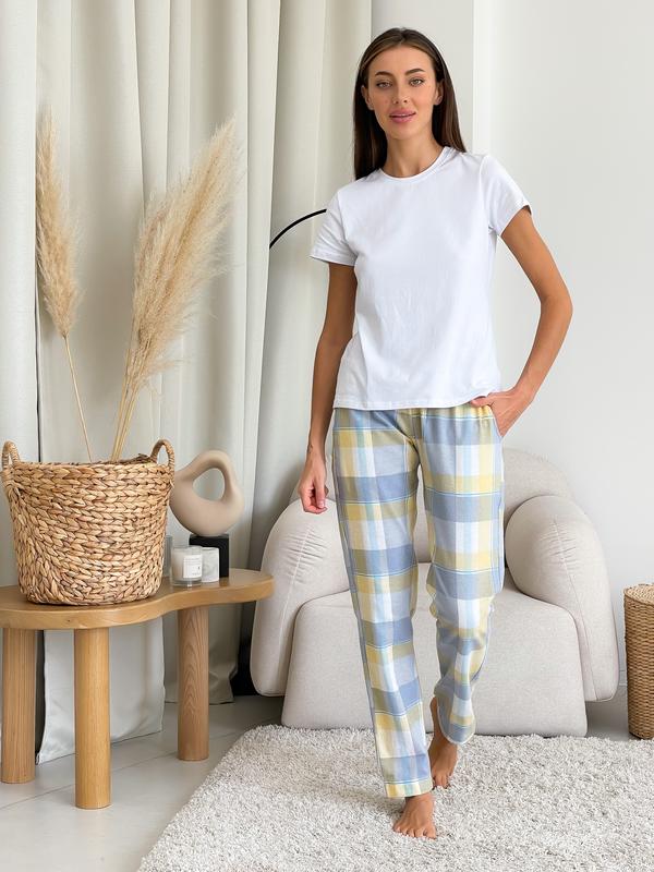 COZY checkered yellow/grey pajama set for women pants + t-shirt