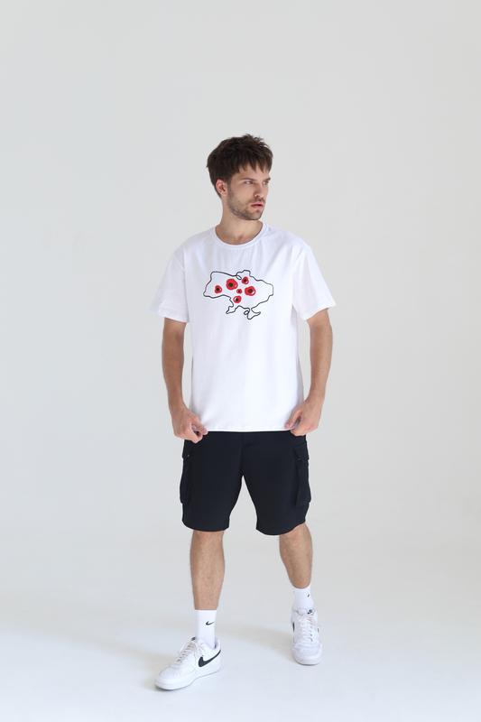 T-shirt "Map of Ukraine with poppies" white color