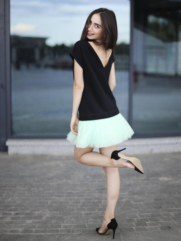 Constructor-dress black Airdress with detachable mint green skirt