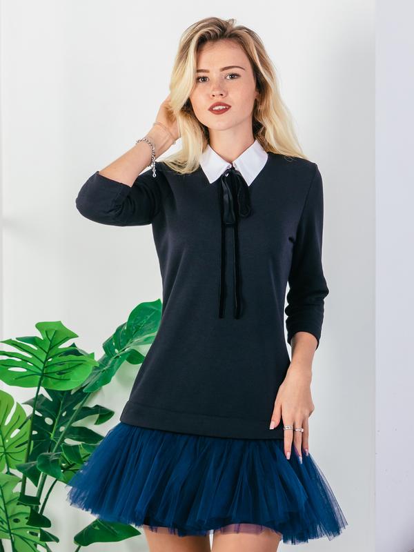 Constructor-dress black Airdress with detachable Navy blue skirt and collar