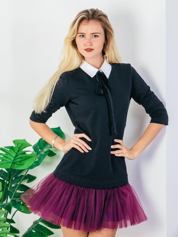 Constructor-dress black Airdress with detachable plum skirt and collar