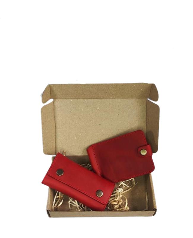 Gift set DNK Leather №5 (clip + key holder) red