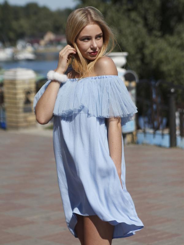 Blue mini sundress with blue tulle ruffles - 15967 from Tyu-Tyu with ...