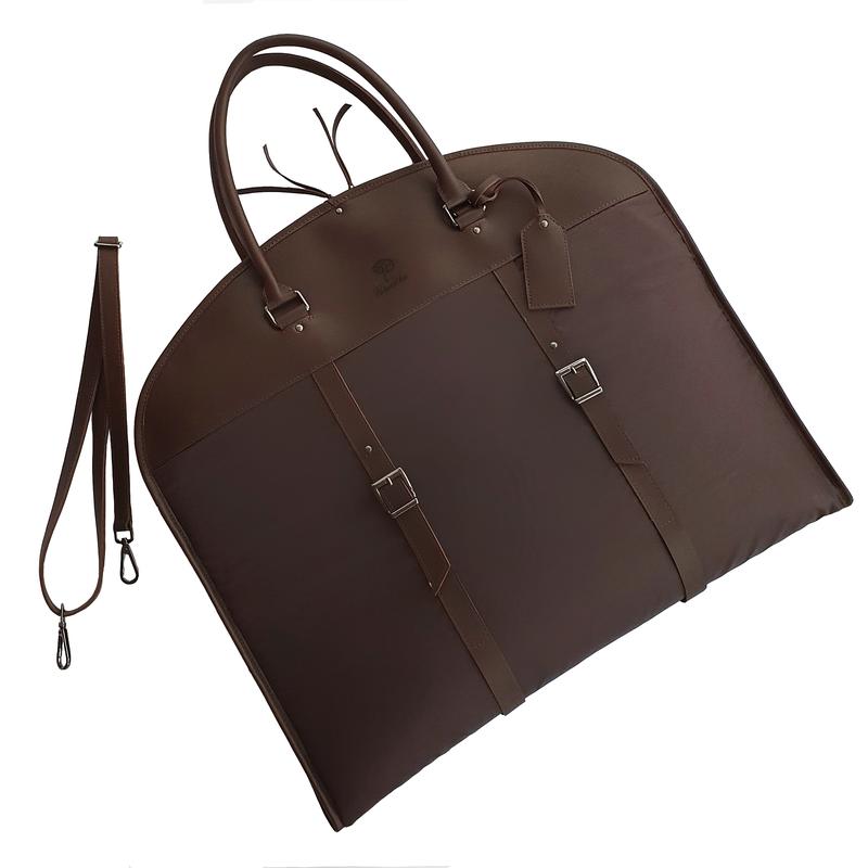 Premium Quality Leather Travel Garment Cover for Clothing Bag Dark Chocolate Parasol’ka