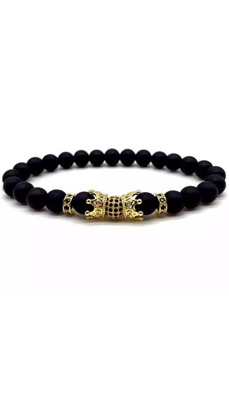 Elite shungite bracelet with golden ball and crowns (90080)