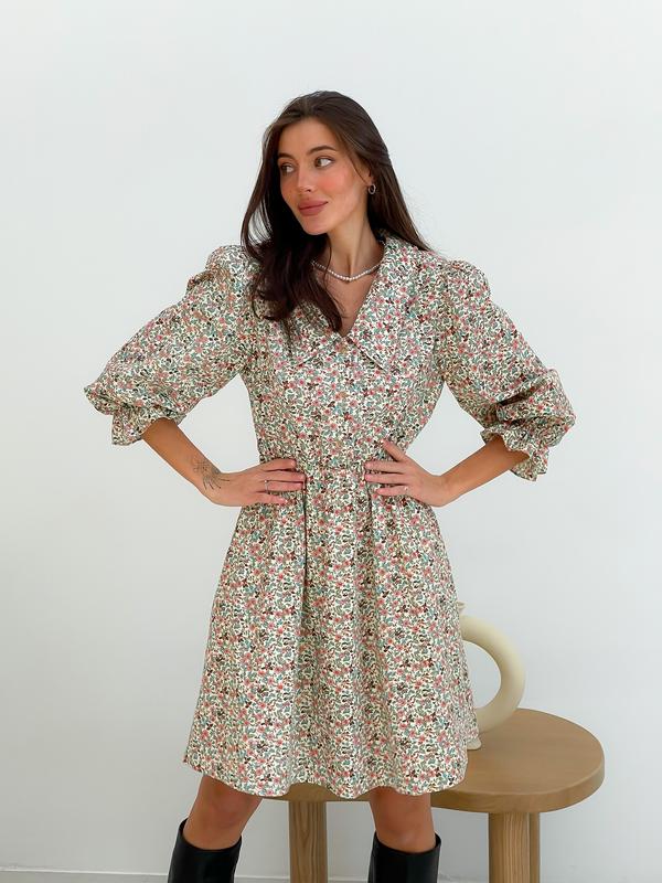 Shirtdress with collar in floral print in cottage core style