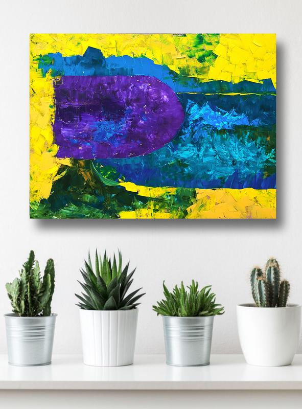Abstract oil painting yellow and green, blue and purple. modern texture paint