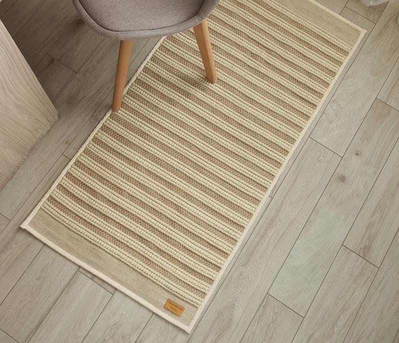 Bedside woven wool and jute rug striped