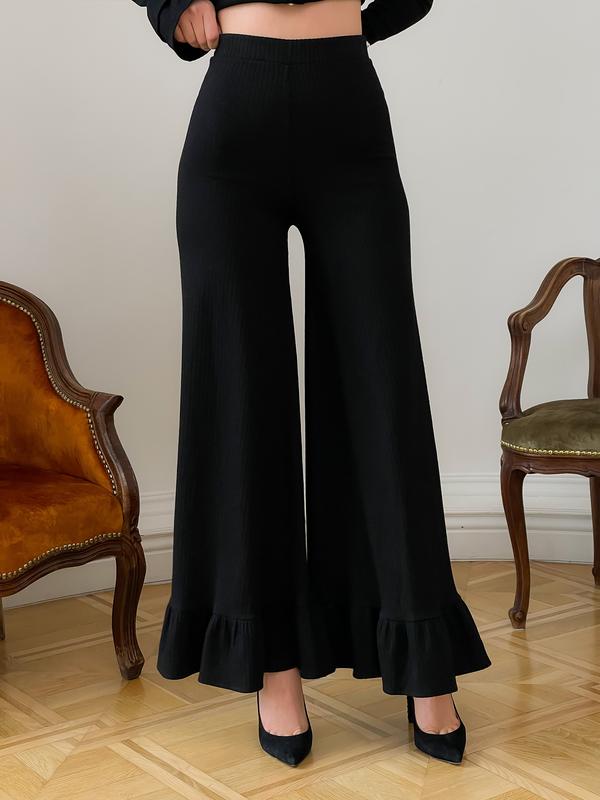 Jersey flared pants wale with ruffles