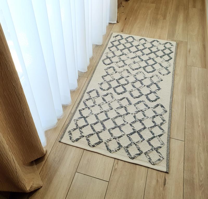 Weaving small wool rug gray, geometric pattern, handmade 16645 from