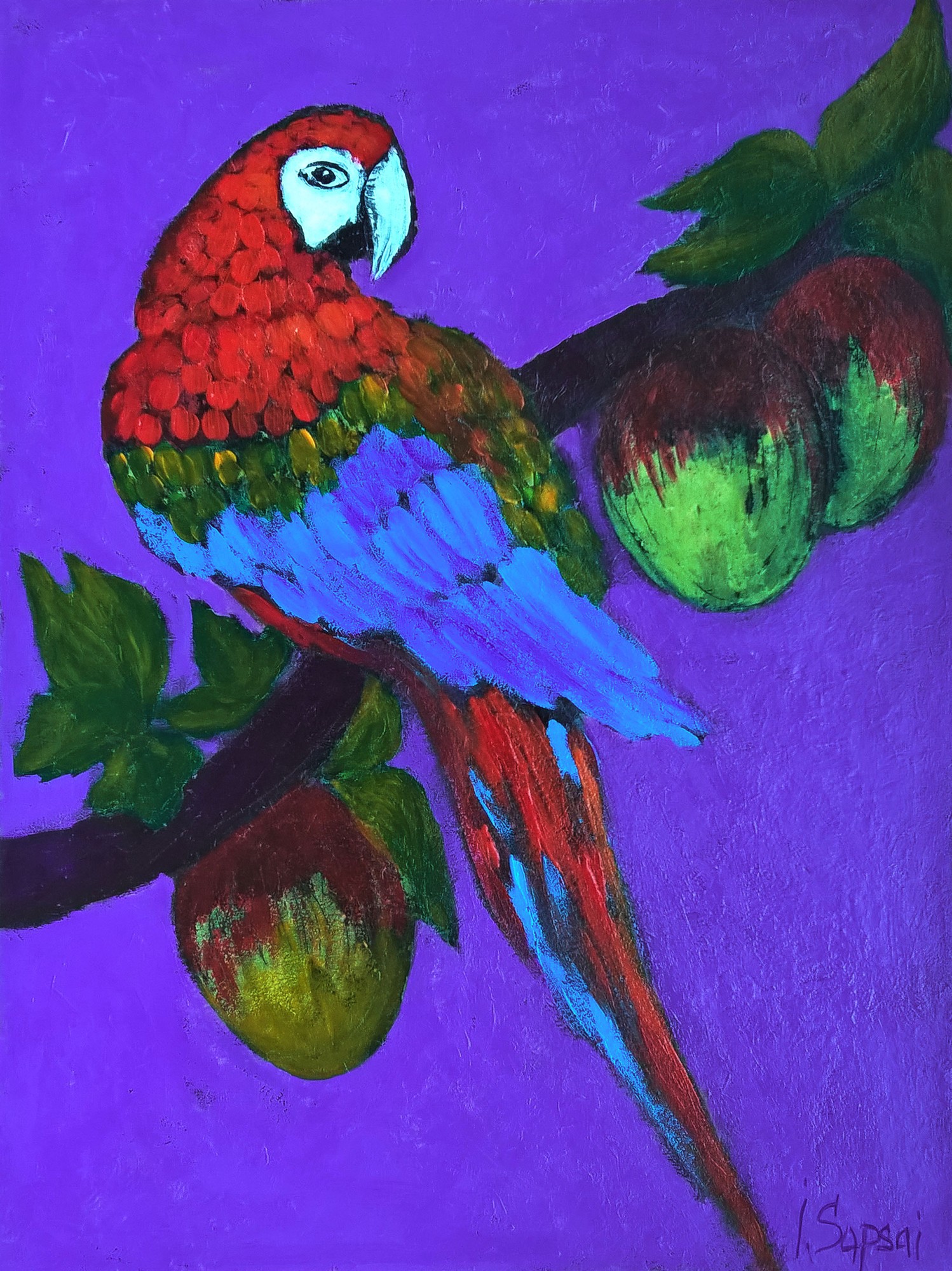 Macaw parrot portrait. paintings of birds and fruit. original painting -  16899 from ArtSapsai with donate to u24