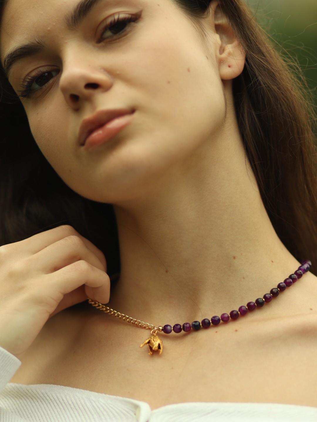 Necklace with Real Rose Pendant and agate beads