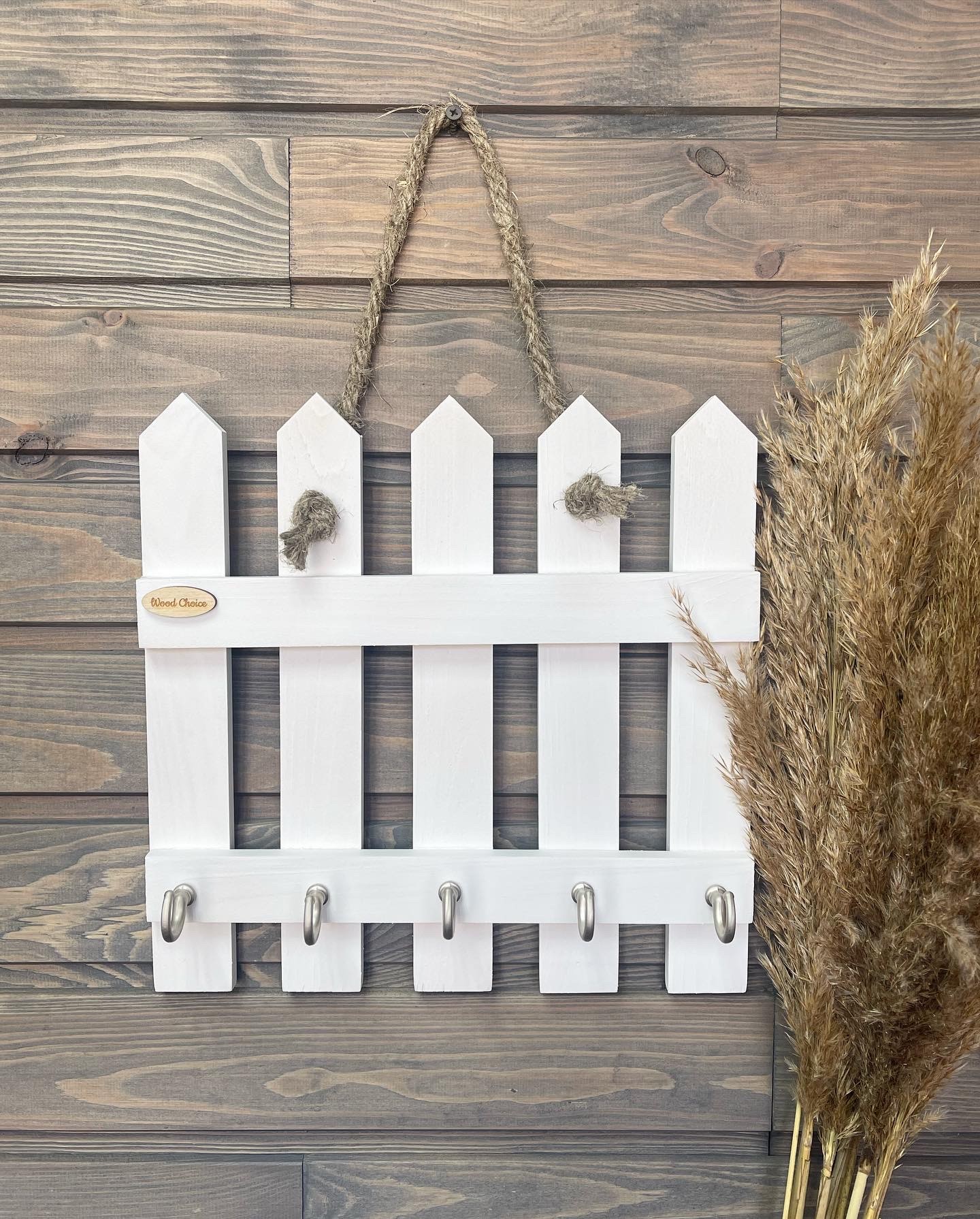 Key holder wall wooden white 30x30