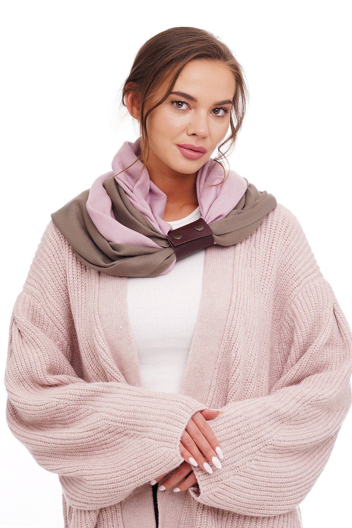 Cashmere scarf pink cappuccino "Milan", scarf snood, winter women's scarf, large women's scarf