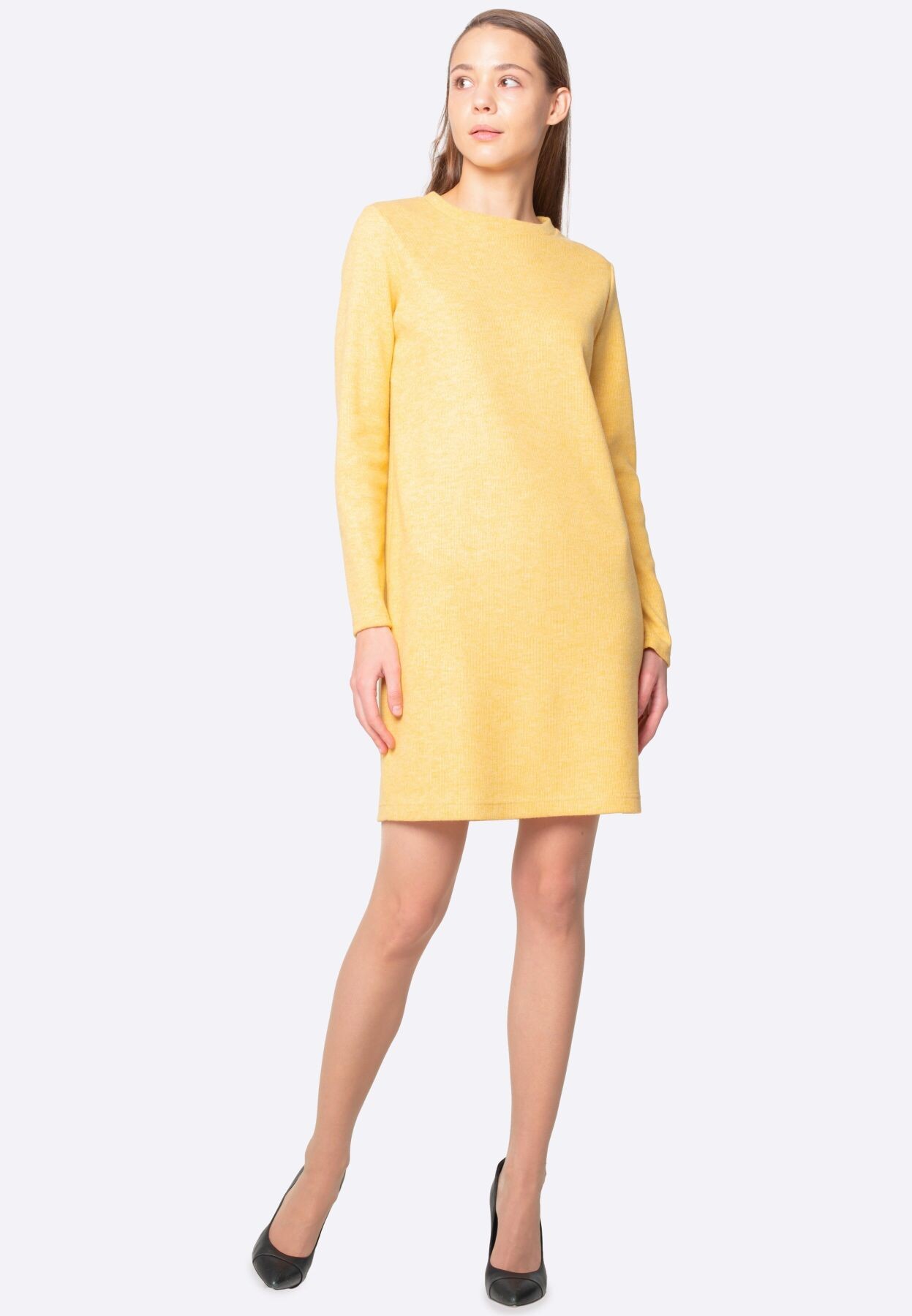 Warm yellow dress made of woolen knitwear 5674