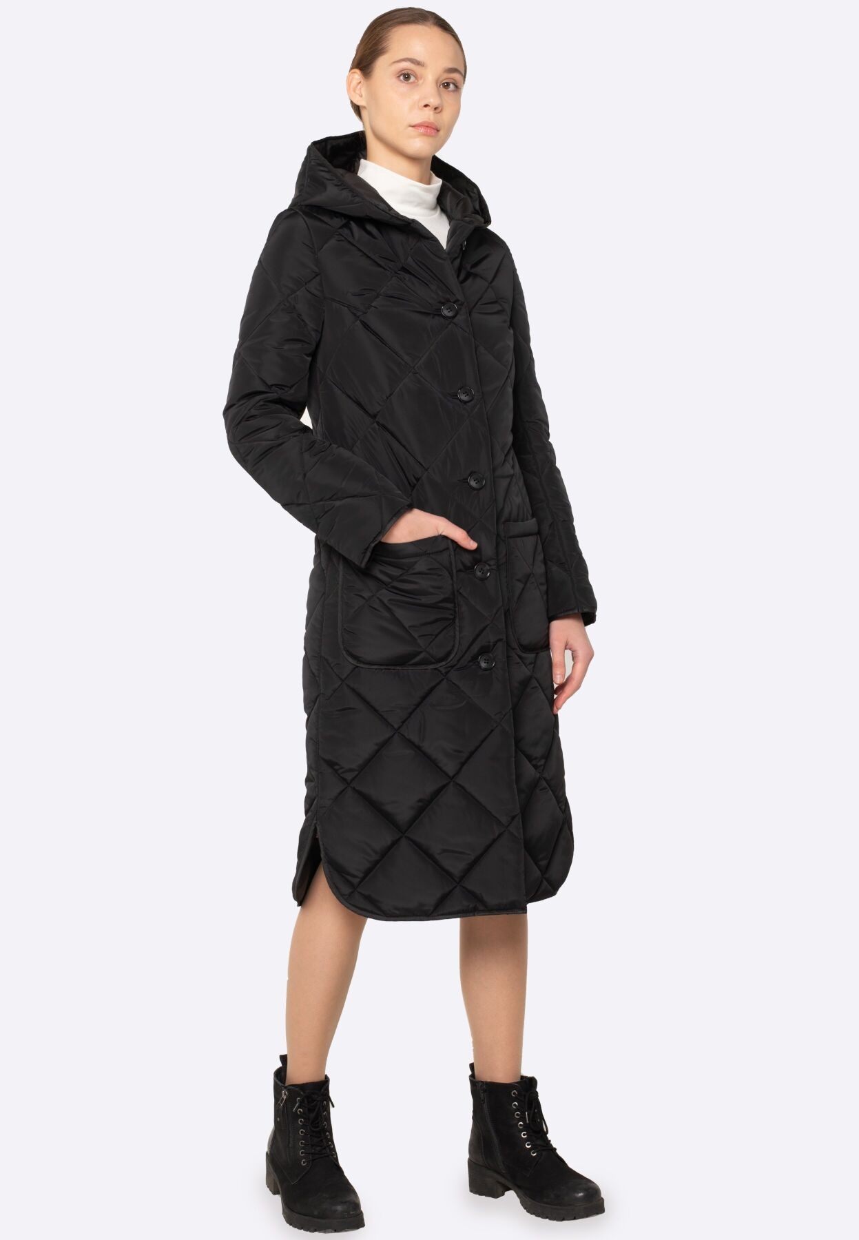 Insulated black quilted coat 4419
