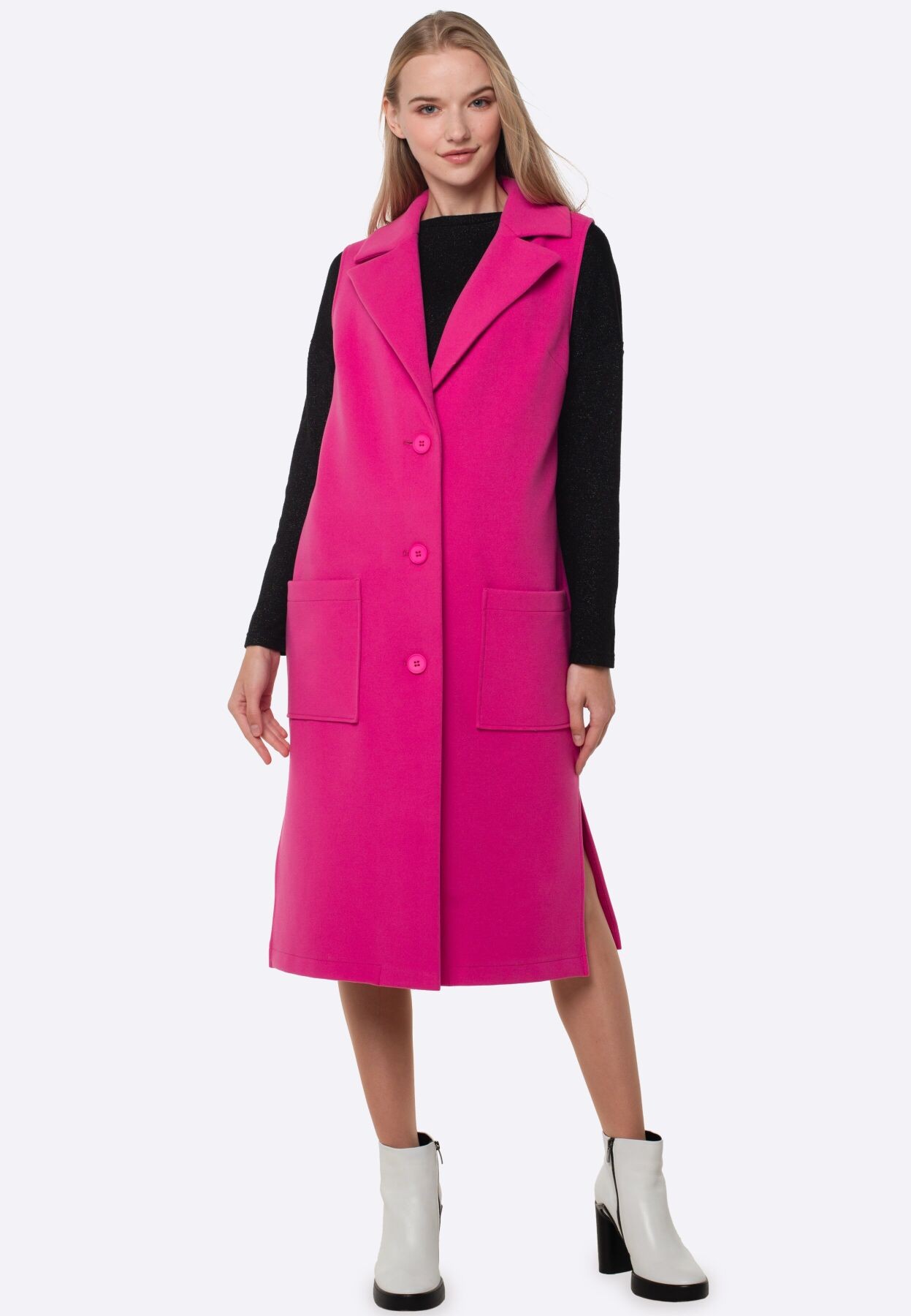 Bright pink elongated vest without lining 4411