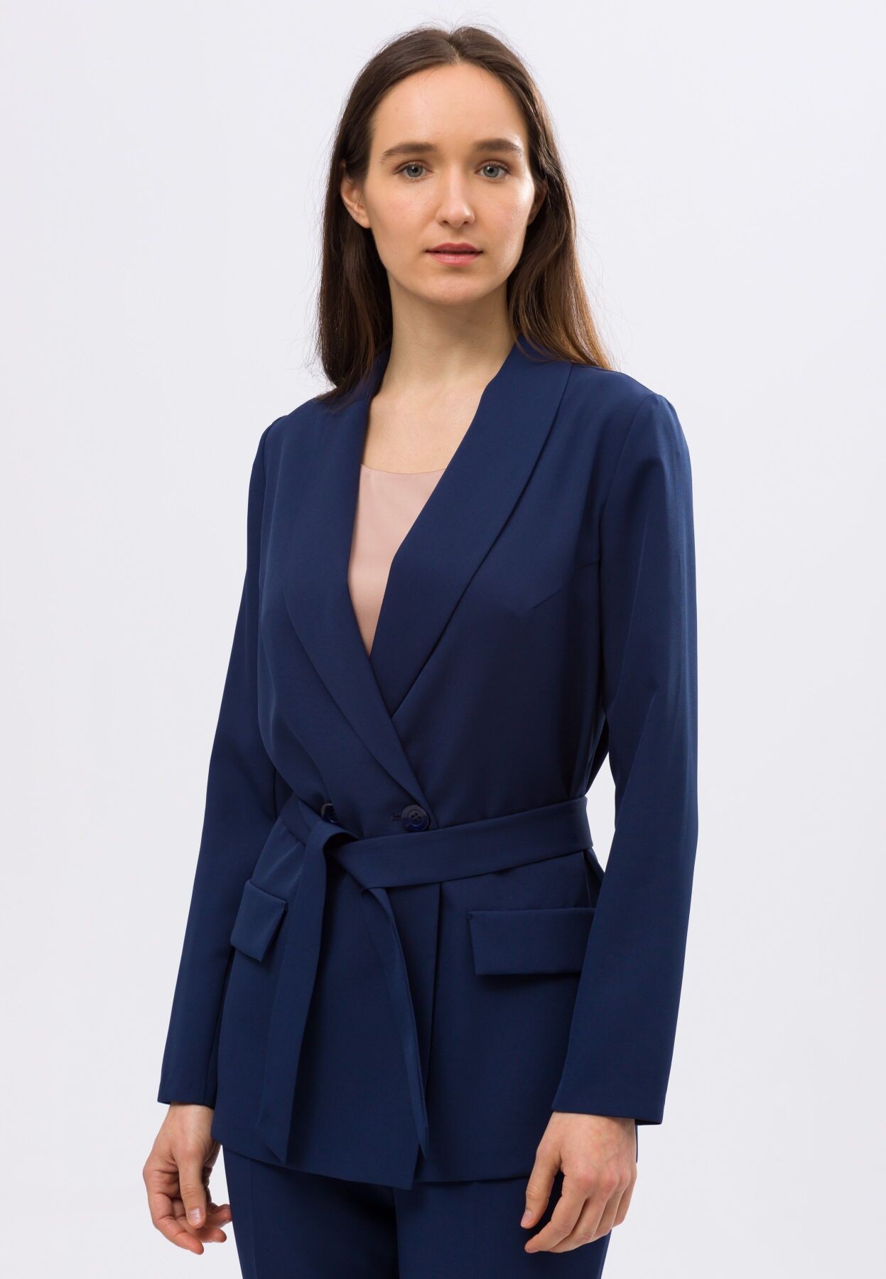 Navy double-breasted jacket with shawl collar 3329