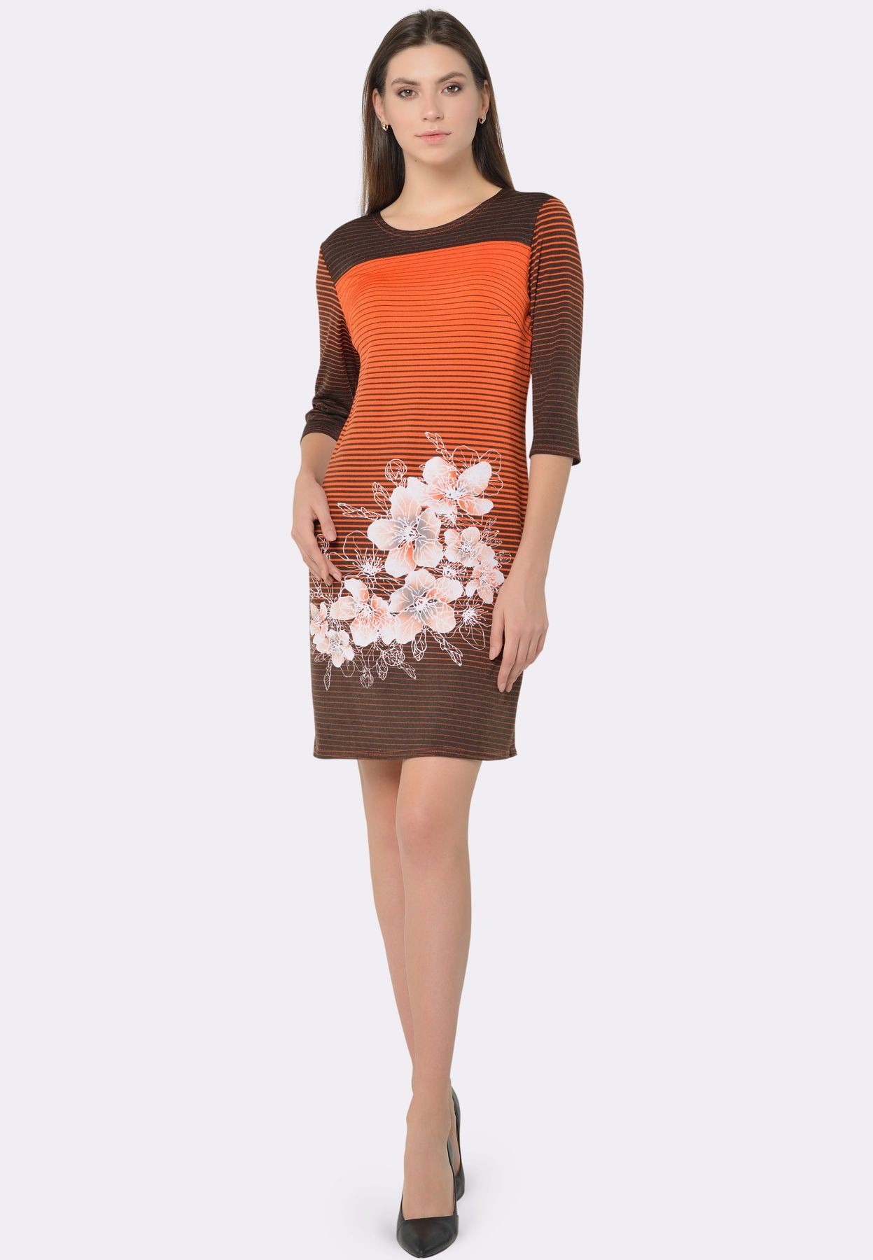 Knitted dress in a stripe with a floral pattern 5616