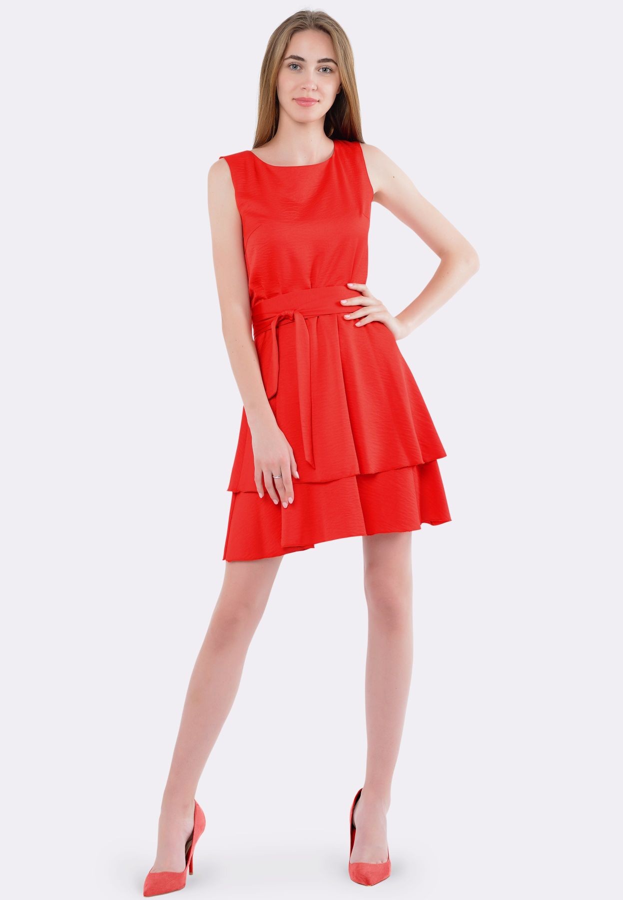 Red dress with double-tiered skirt 5587k