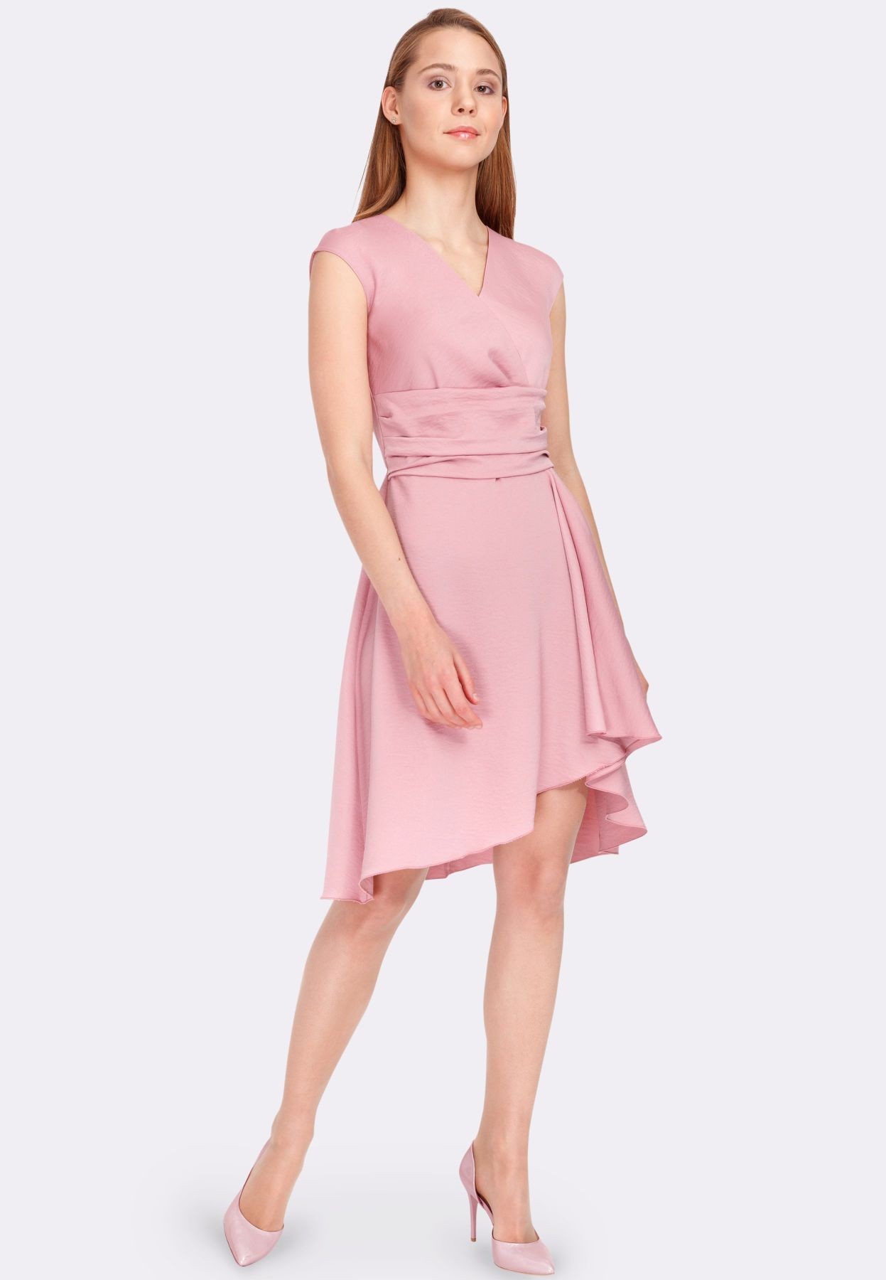 Soft pink dress with asymmetric skirt 5586p