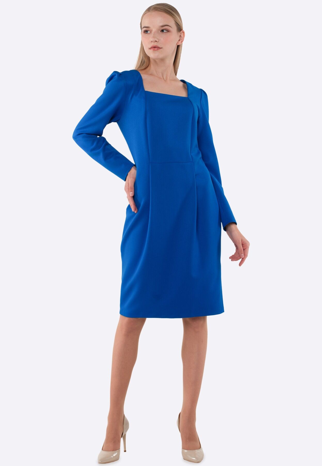 Elegant bright blue dress with long sleeves 5663