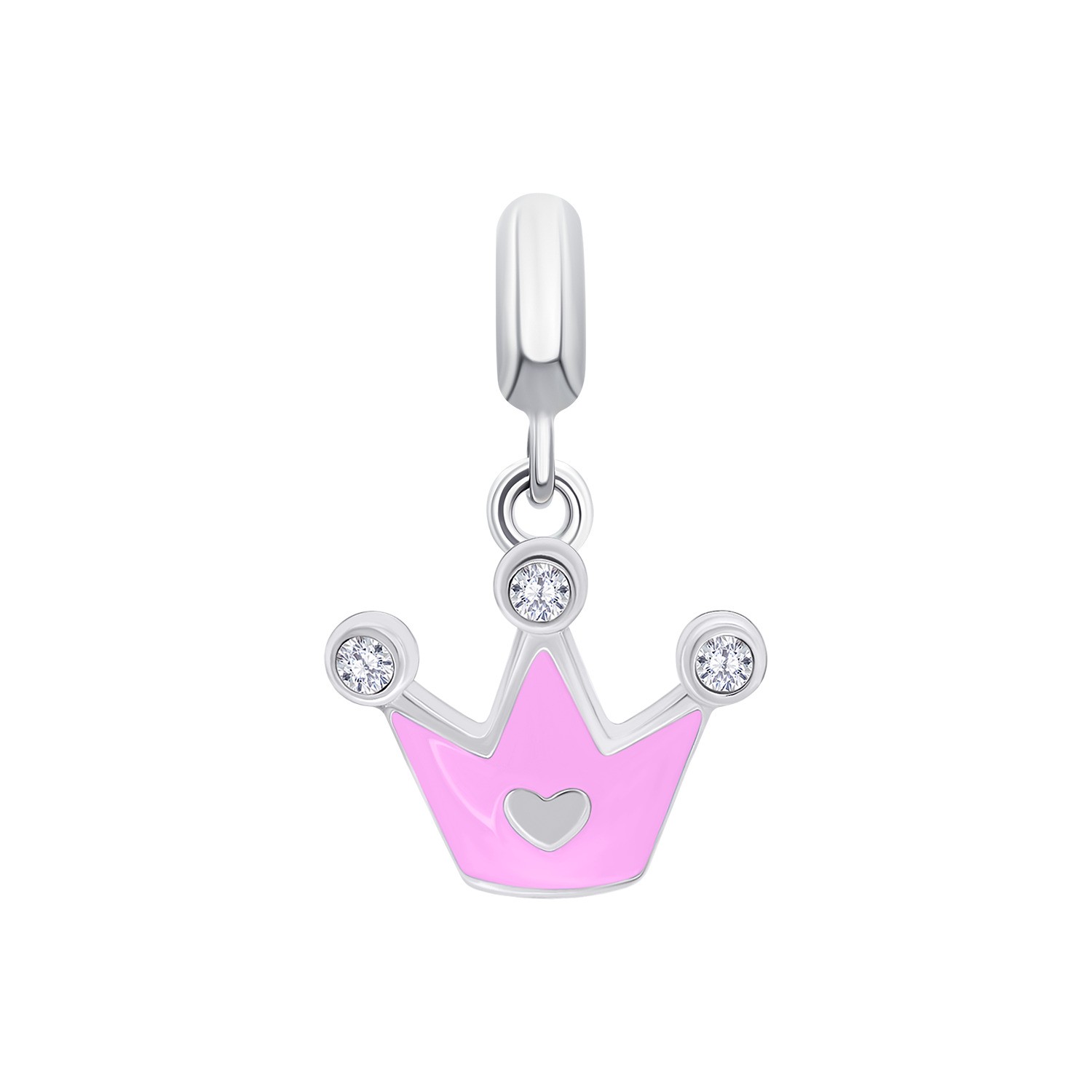 Pendant Crown with a Heart with pink enamel and Zirconia