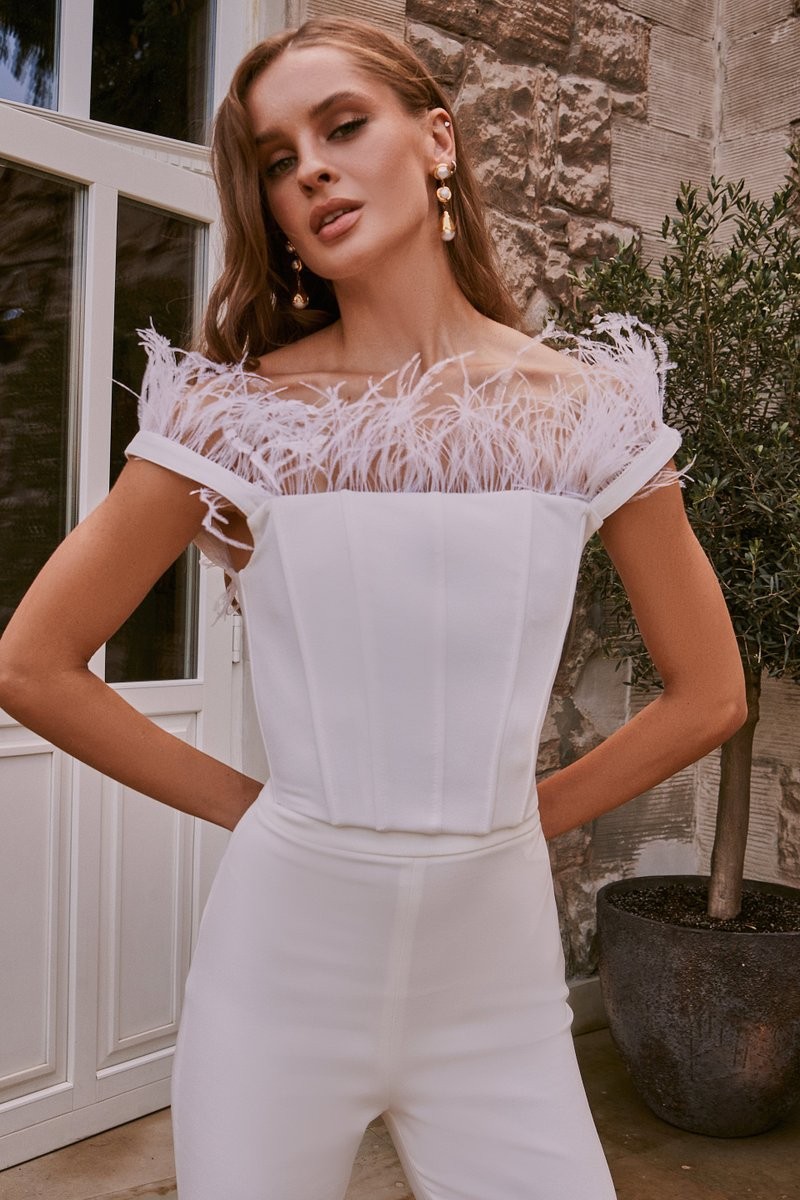 White corset with feathers gepur 17531 from Gepur with donate to u24