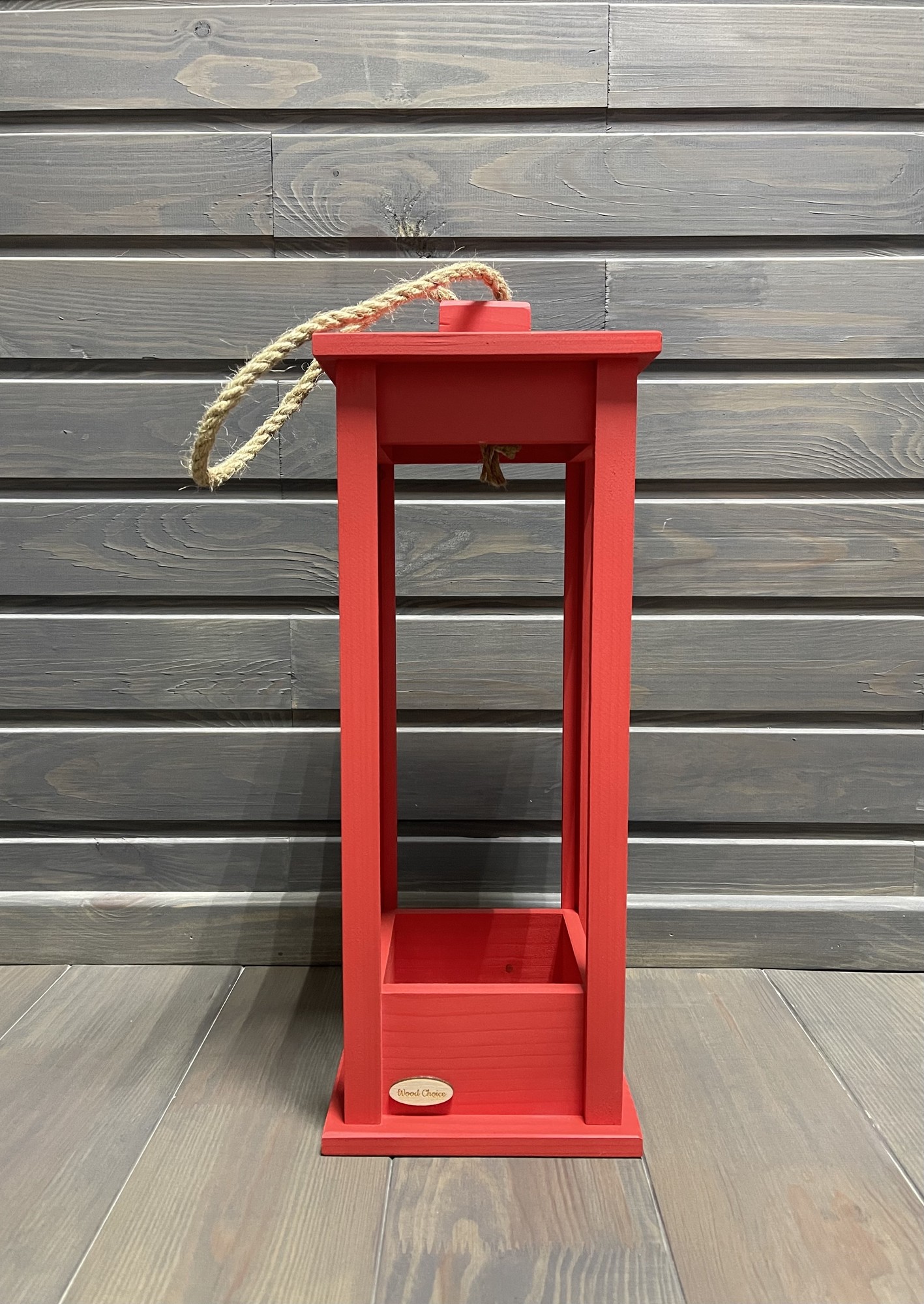 Candlestick wooden lantern red 17x17x45