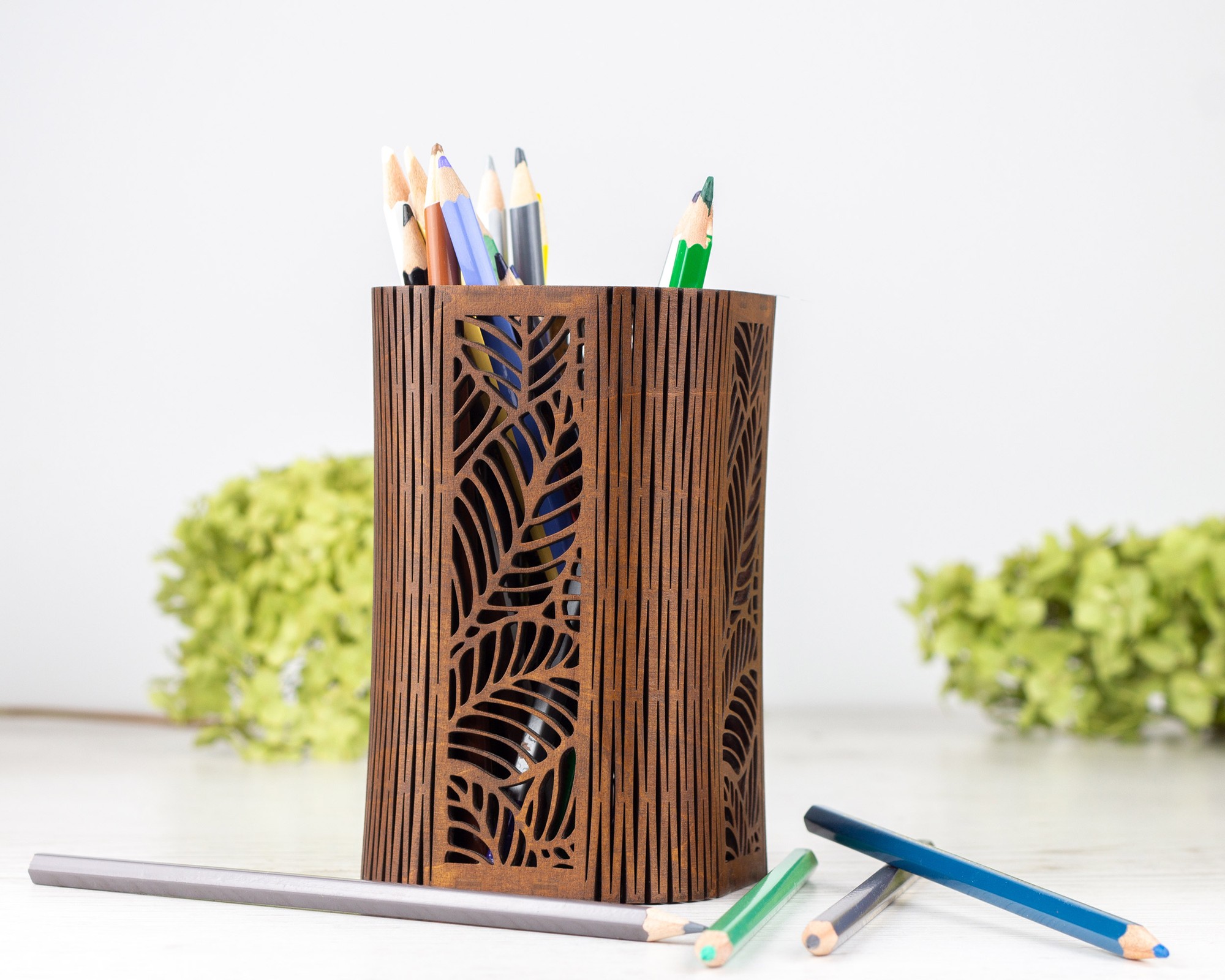 Floral Wood Pensil Pot | Makeup Brush Holder
