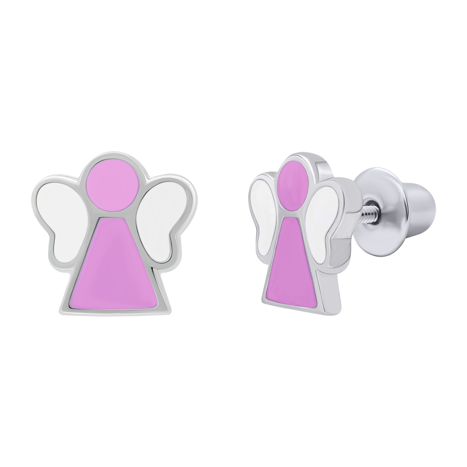 Earrings Angel with pink and white enamel