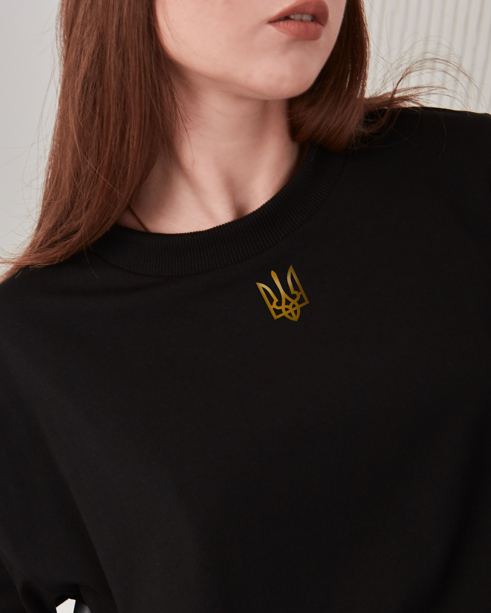 T-shirt black women gold Uangels Coat of Arms Spirit of Freedom with Ukrainian Symbolic