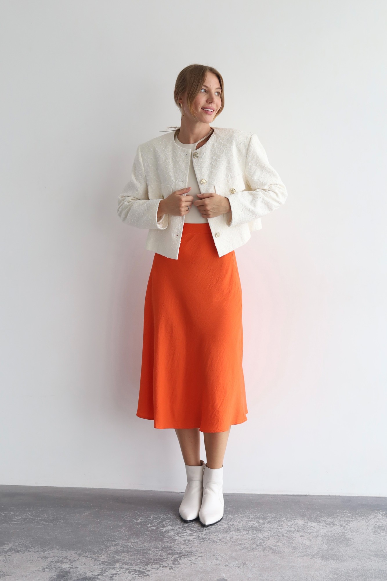 Orange midi a-line skirt