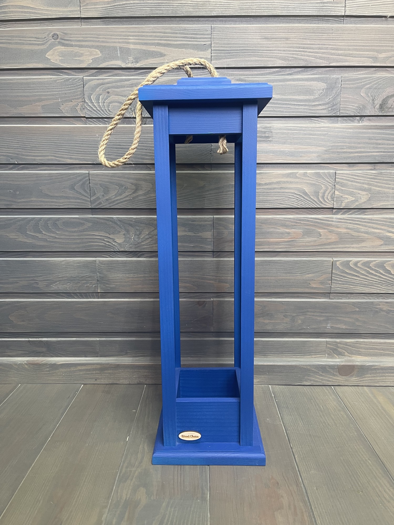 Candlestick wooden lantern blue 17x17x56