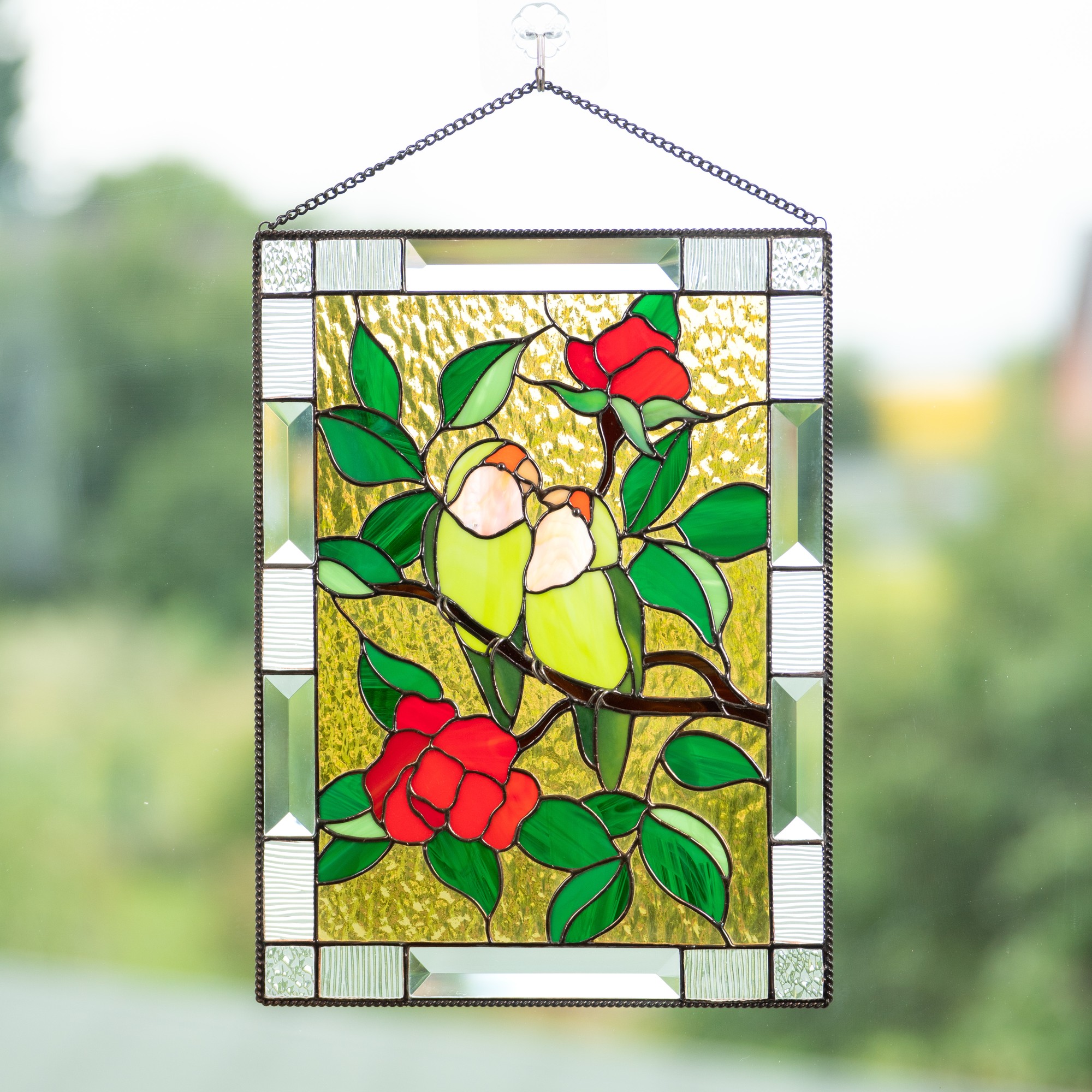 Lovebirds stained glass window panel 18128 from GlassArtStories with