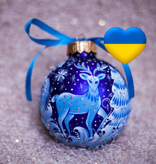 Deer Christmas Bauble Ornament, Blue Glass Bauble